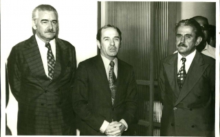 'Chico Raimundo, Mário Zucato e Hildo do Toti durante inauguração da Estação Rodoviária em 31de janeiro de 1977 1977 a 1977