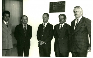 'Clarimundo, Chico Raimundo, Mário Zucato e Hildo do Toti durante inauguração da Estação Rodoviária em 31de janeiro de 1977 1977 a 1977