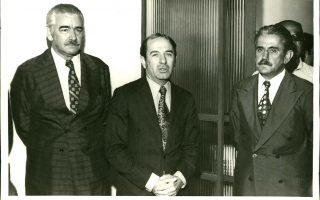 'Hildo do Toti, Mario Zucato e Chico Raimundo durante a inauguração da rodoviária em 32 de janeiro de 1977 1977 a 1977