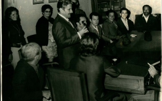'Reunião da Câmara de vereadores vendo-se, Chico Raimundo, Padre Jonas, Esquerdinha, Pedrinho, Laurici, entre outros 1960 a 1979