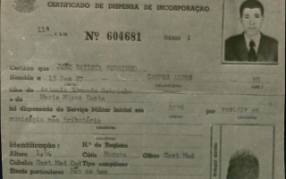 'Certificado de dispensa de incorporação de João Batista Sobrinho década de 70